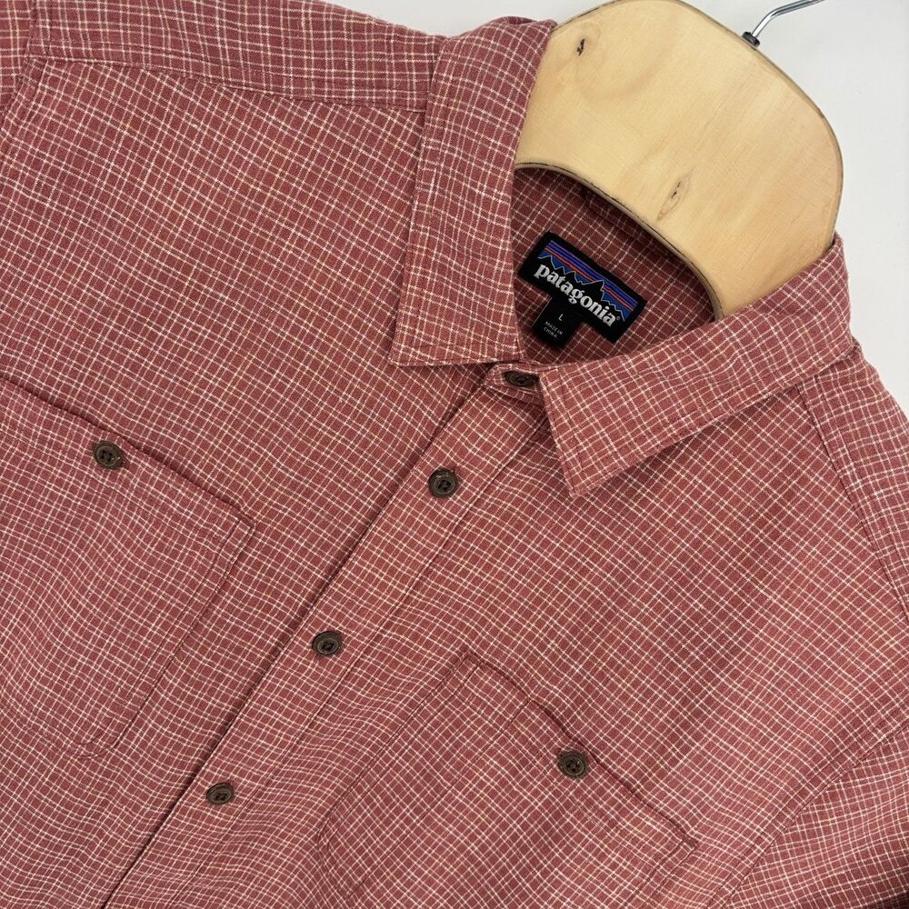 Patagonia Men's L Back Step Shirt 55% Hemp 45% Organic Cotton Plaid